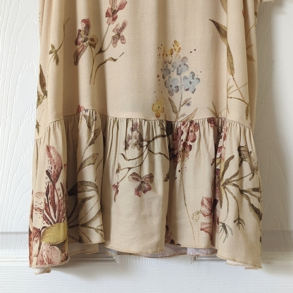 Chaser Heirloom Woven Floral Vented Ruffle Peplum Hem Camisole Tank Top Beige M - Picture 7 of 12